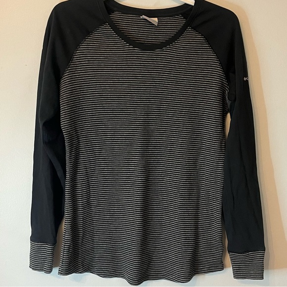 Columbia Long Sleeve Top Women’s size XL Unisex Ribbed Striped Black Gray - Picture 1 of 9